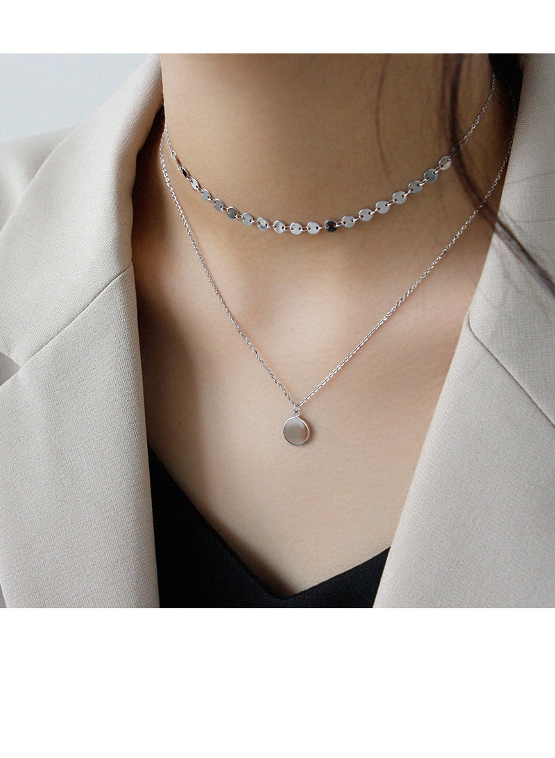 Sterling Silver Double Layer Disc Necklace