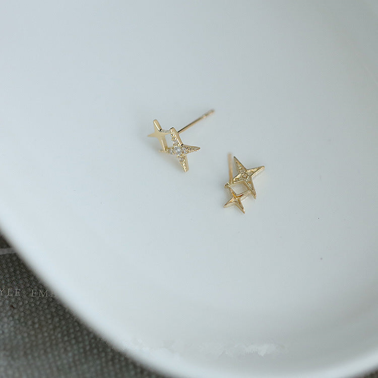 Sterling Silver Gold Plated Minimalist Double Star Stud
