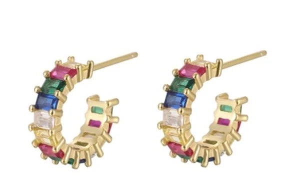 Sterling Silver Open Hoop Colour Gem Earrings