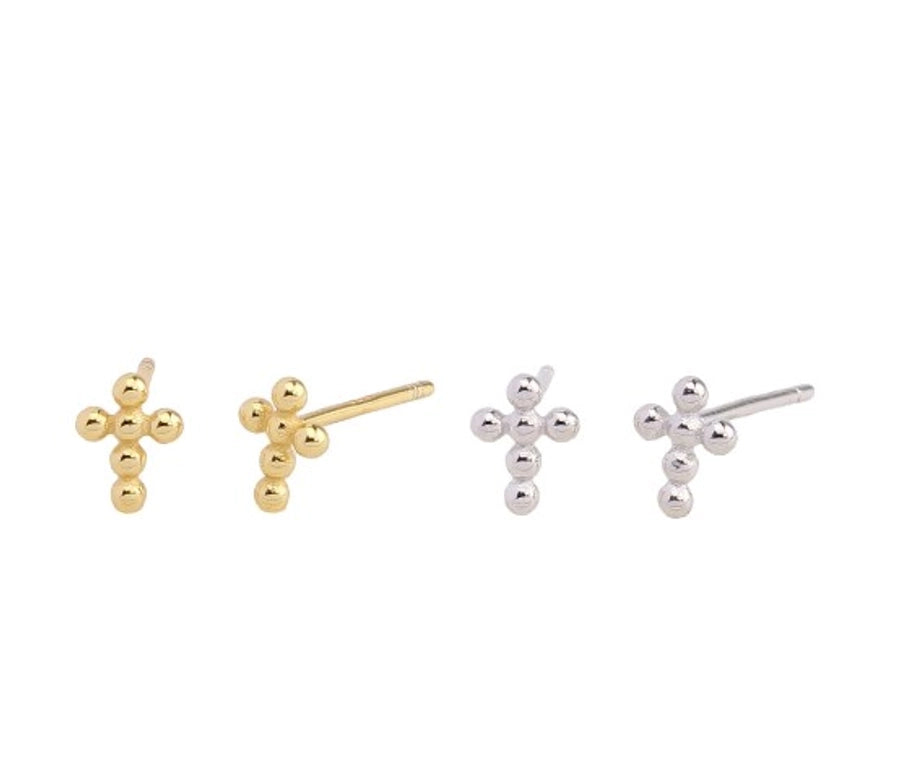 Sterling Silver Minimalist Bead Cross Stud