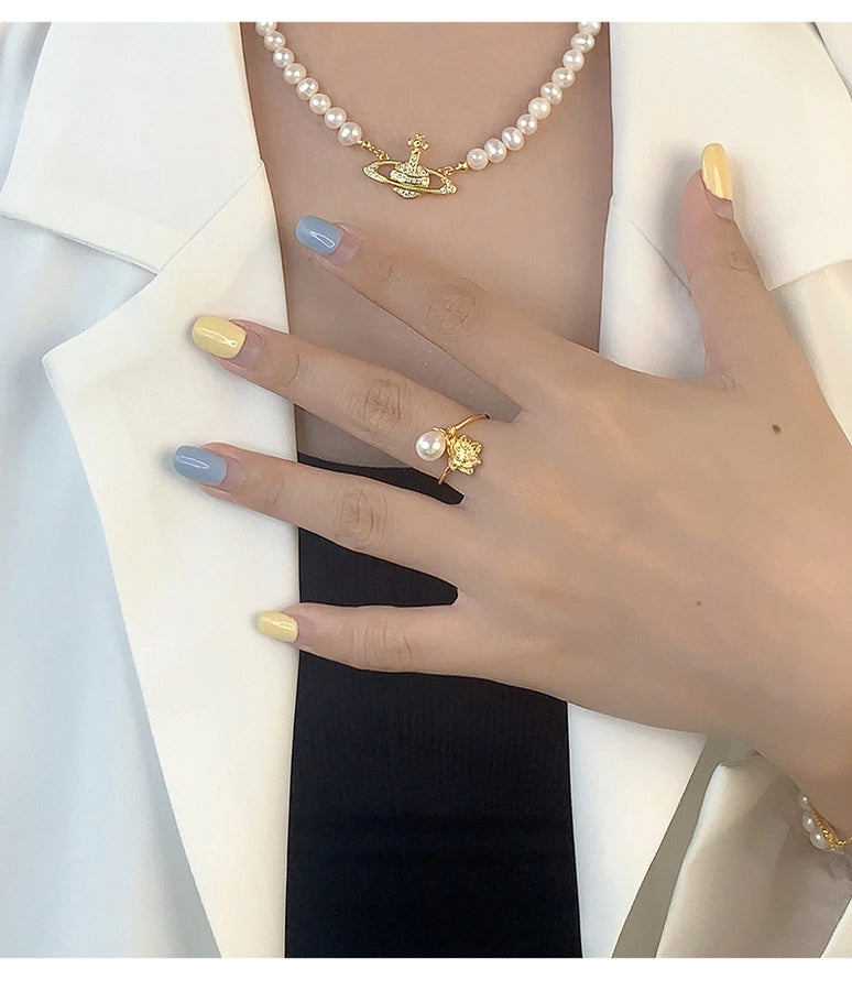 Sterling Silver Flower & Pearl Ring