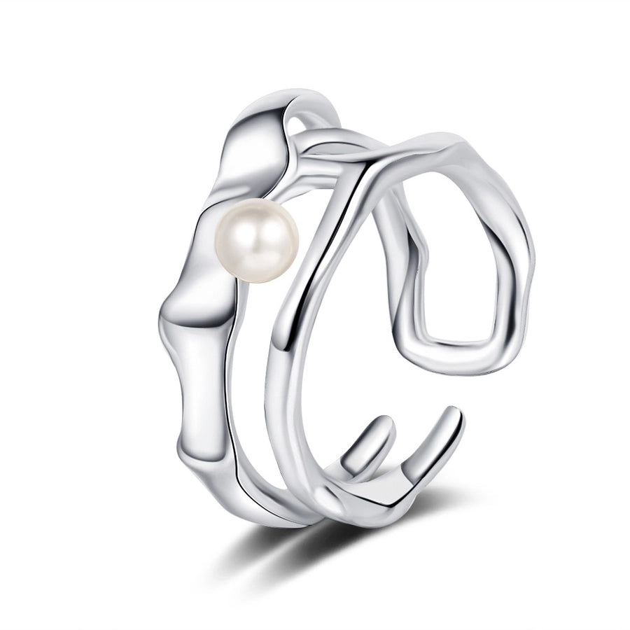 Sterling Silver Geometric Pearl Ring