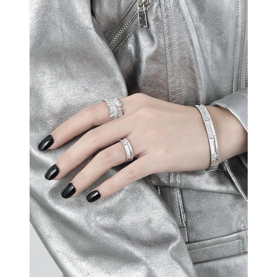 Sterling Silver Textured Ring & Bracelet Set with Petal Bling