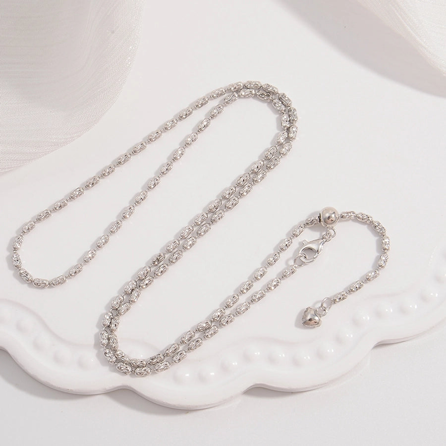 Sterling Silver Link Chain & Bubble Heart Lariat Necklace