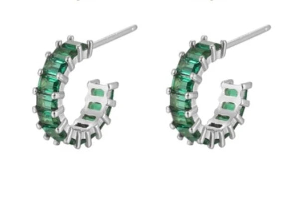 Sterling Silver Open Hoop Colour Gem Earrings