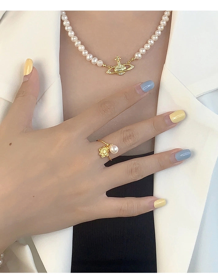 Sterling Silver Flower & Pearl Ring