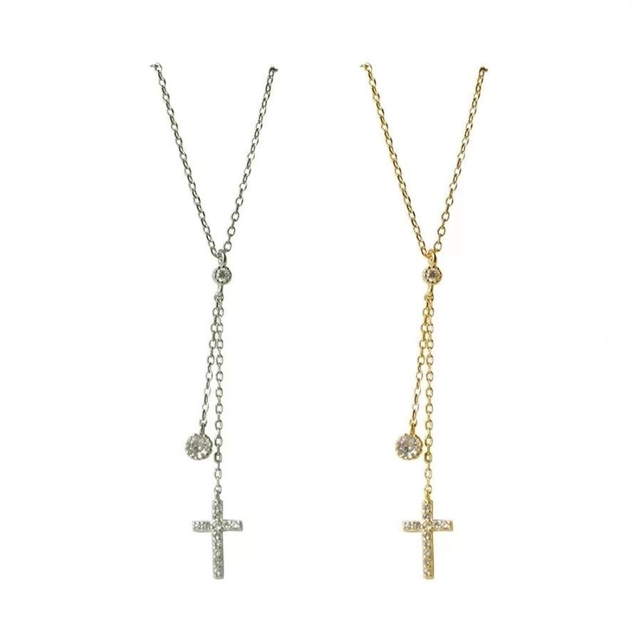 Sterling Silver Cross Lariat Necklace