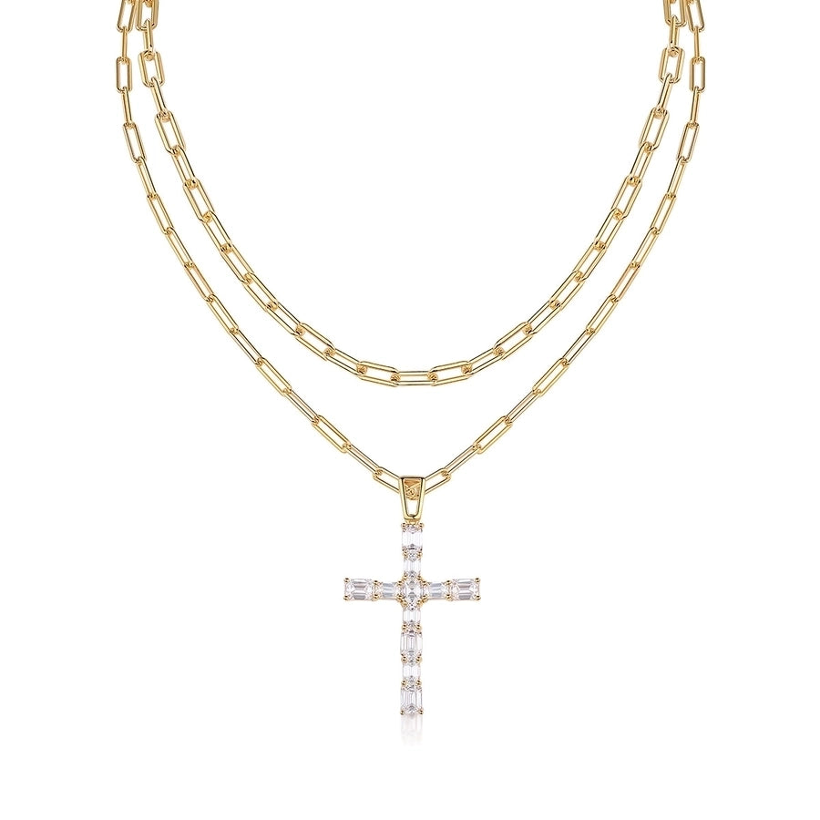 Sterling Silver Link Chain & Moissanite Cross