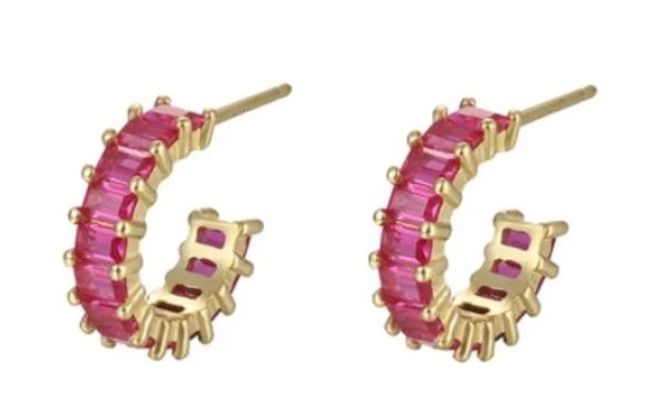 Sterling Silver Open Hoop Colour Gem Earrings