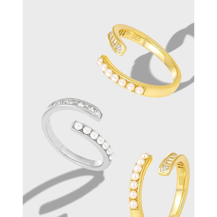 Sterling Silver Geometric Pearl & Cubic Zirconia Ring & Bracelet Set