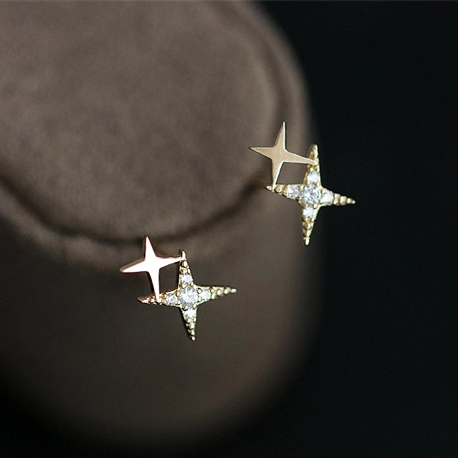 Sterling Silver Gold Plated Minimalist Double Star Stud