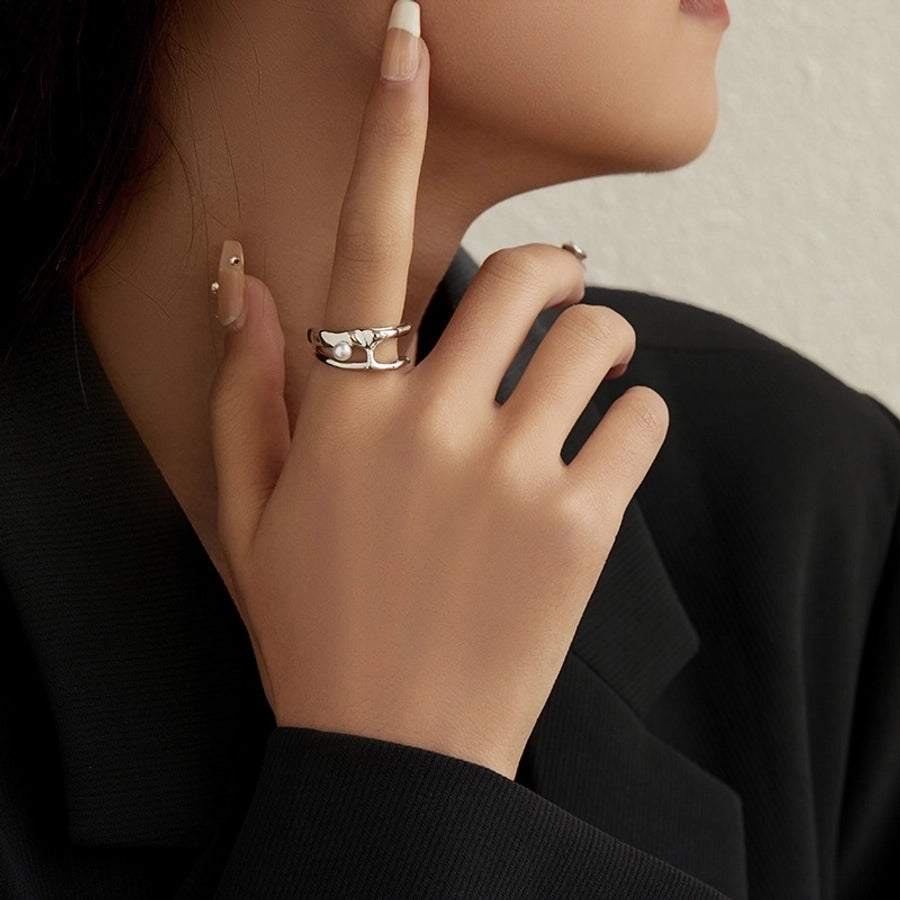 Sterling Silver Geometric Pearl Ring