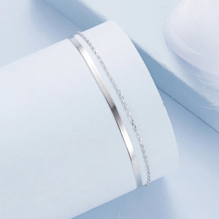 Sterling Silver Snake & Link Layer Bracelet
