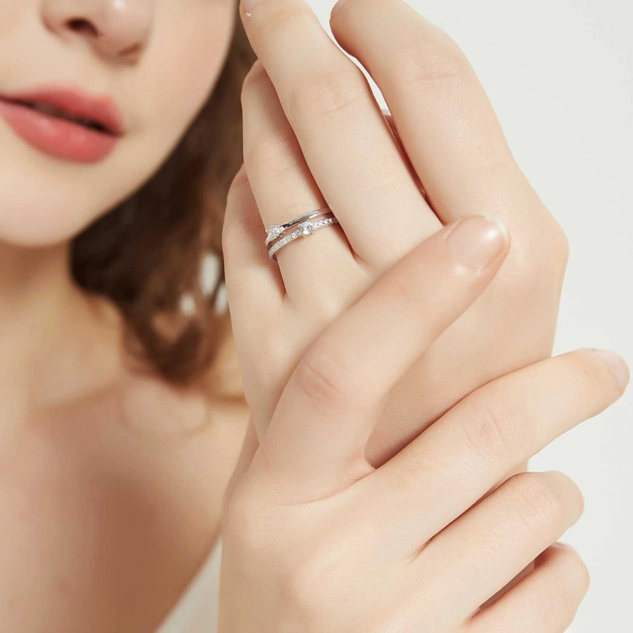 Sterling Silver Double Band Bling Ring