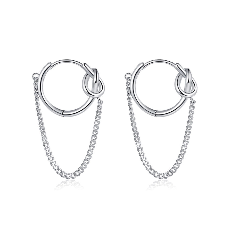 Sterling Silver Knot Hoop Chain Earring