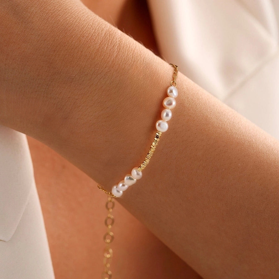 Geometric Freshwater Pearl Sterling Silver Gold Plated Bracelet