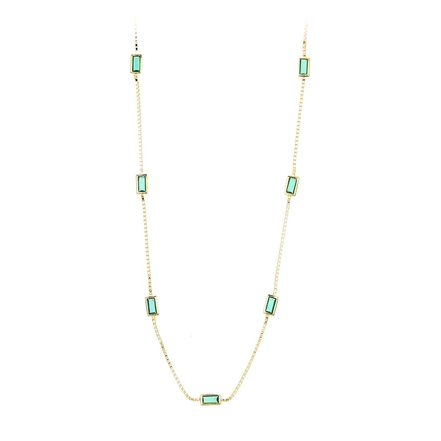 Sterling Silver Geometric Green Stone Necklace