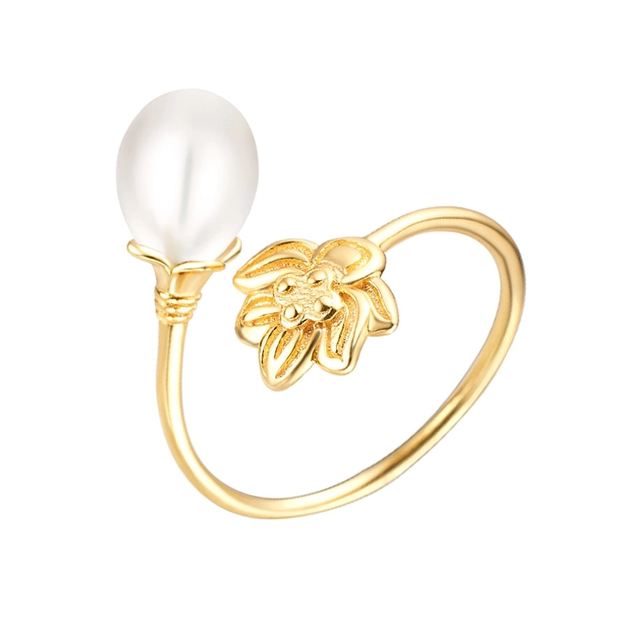 Sterling Silver Flower & Pearl Ring