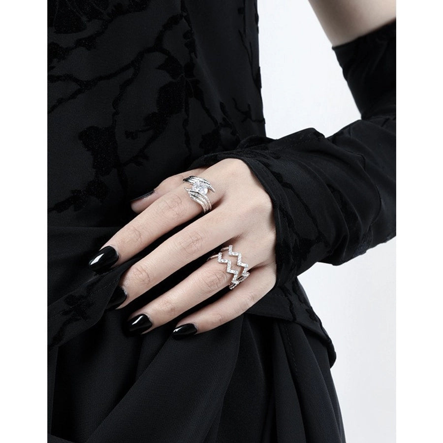 Sterling Silver Hollow Zig Zag Sparkle Ring