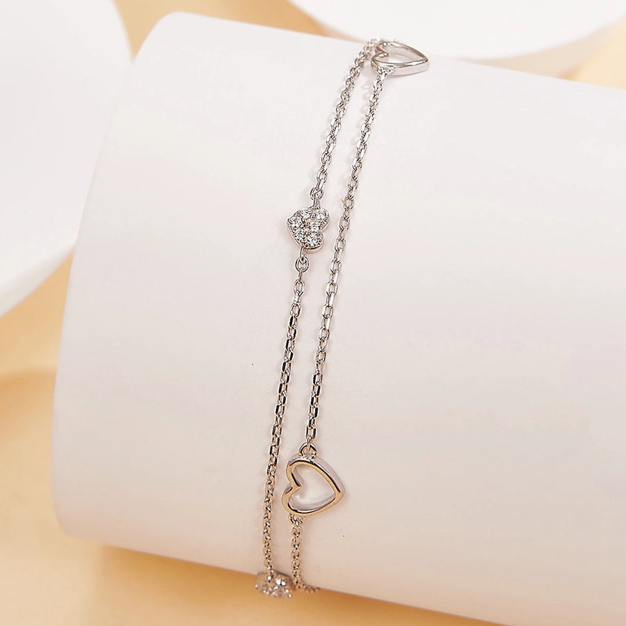 Sterling Silver Dainty Chain Heart Bracelet