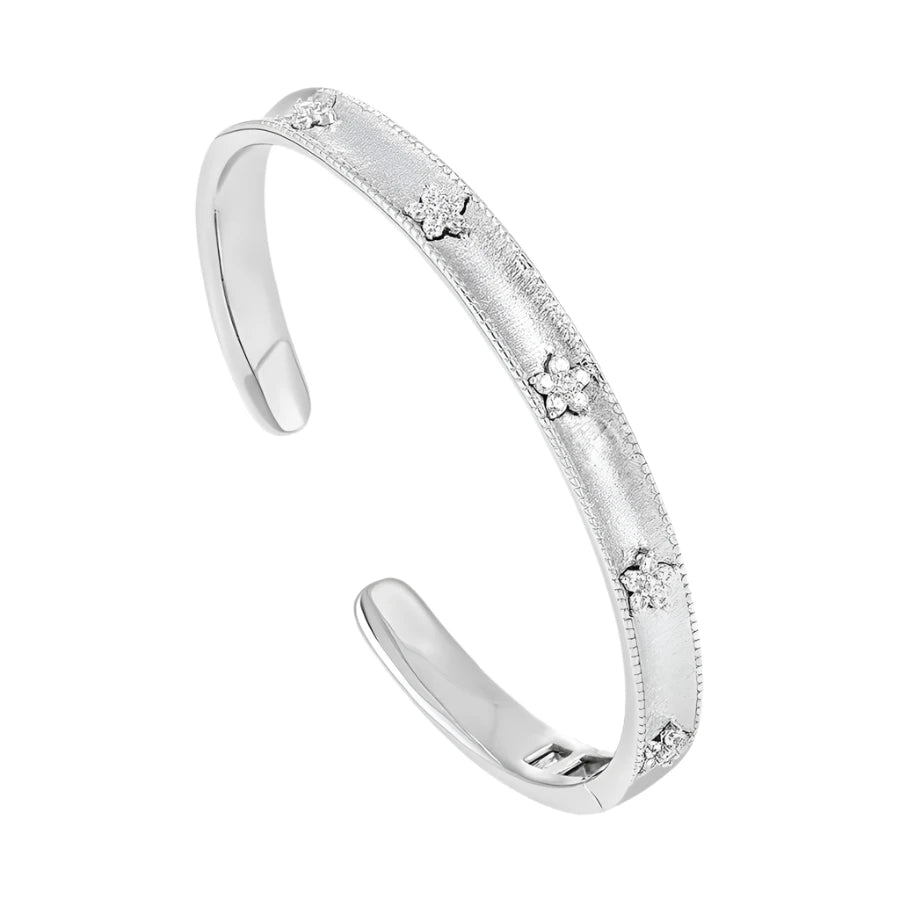 Sterling Silver Textured Ring & Bracelet Set with Petal Bling