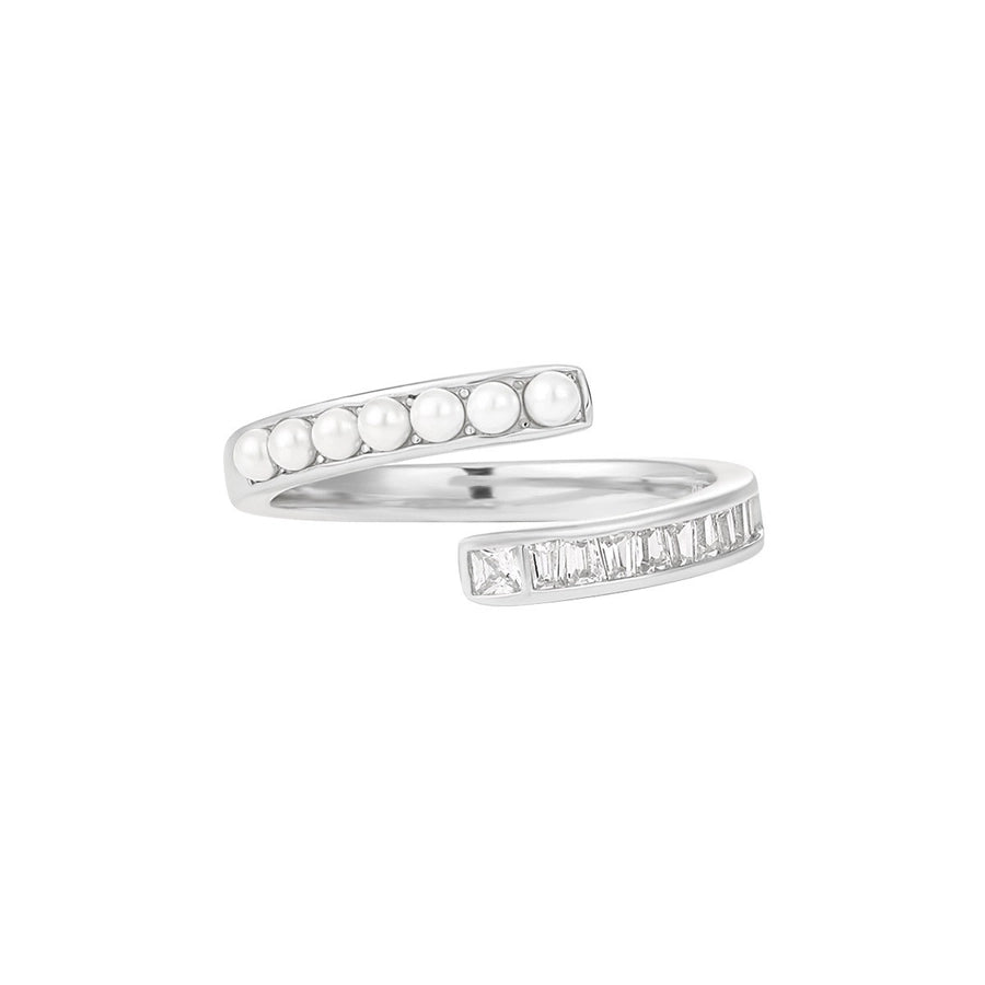 Sterling Silver Geometric Pearl & Cubic Zirconia Ring & Bracelet Set
