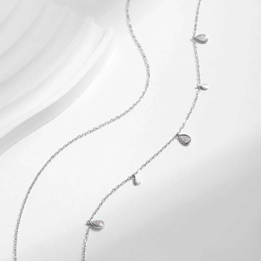 Sterling Silver & Moissanite Layer Water Drop Necklace