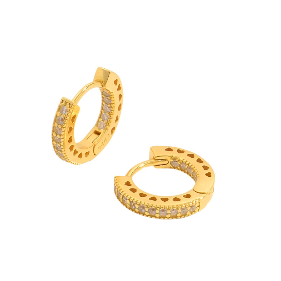Sterling Silver Gold Plated Earrings with Heart Emboss
