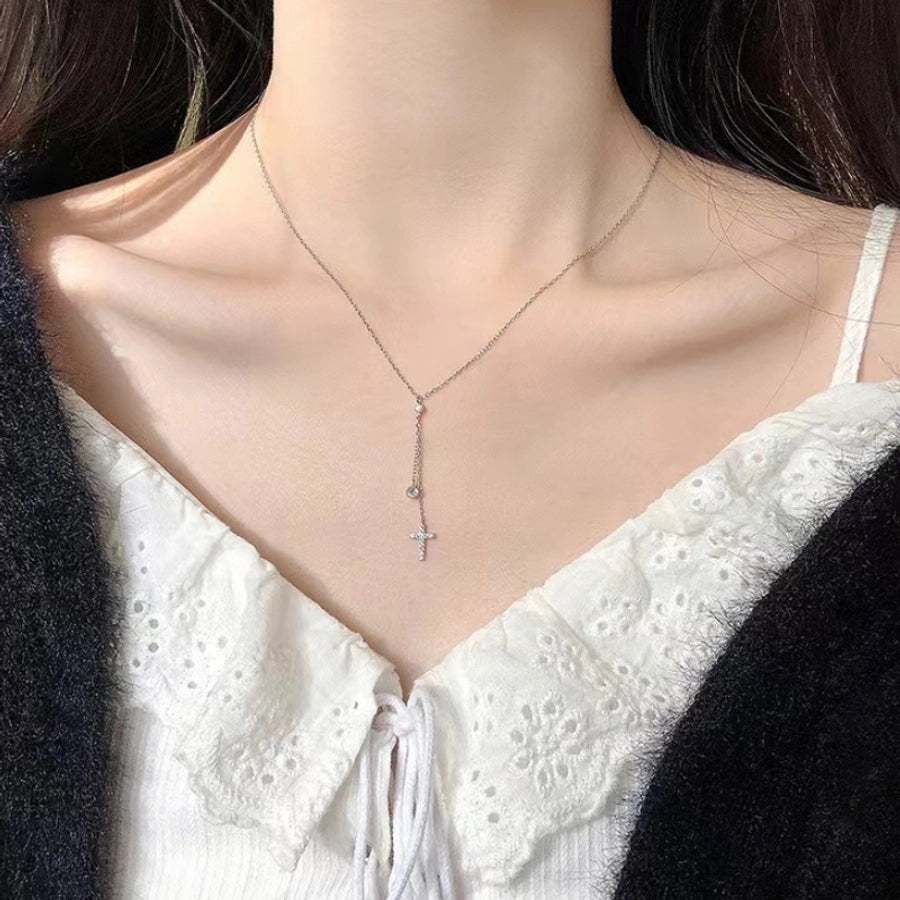 Sterling Silver Cross Lariat Necklace