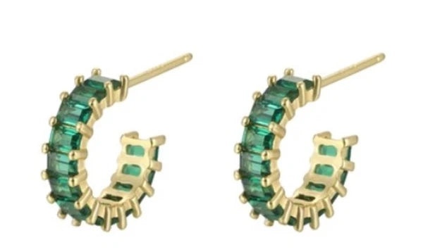 Sterling Silver Open Hoop Colour Gem Earrings