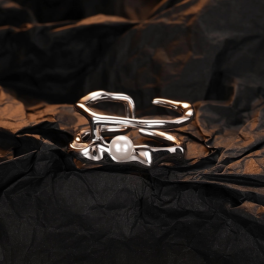 Sterling Silver Geometric Pearl Ring