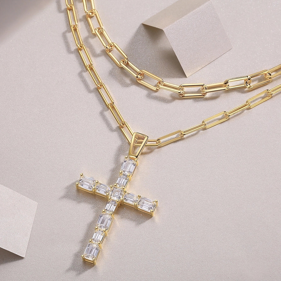 Sterling Silver Link Chain & Moissanite Cross