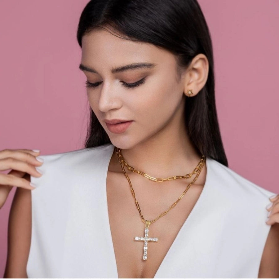 Sterling Silver Link Chain & Moissanite Cross