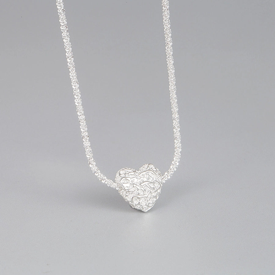 Sterling Silver Textured Heart Necklace