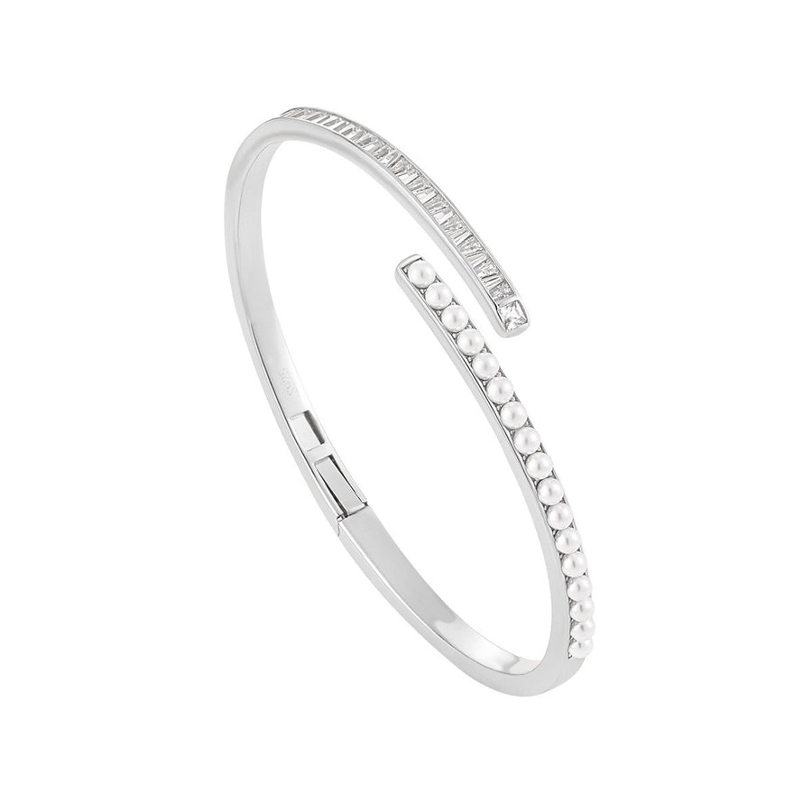 Sterling Silver Geometric Pearl & Cubic Zirconia Ring & Bracelet Set