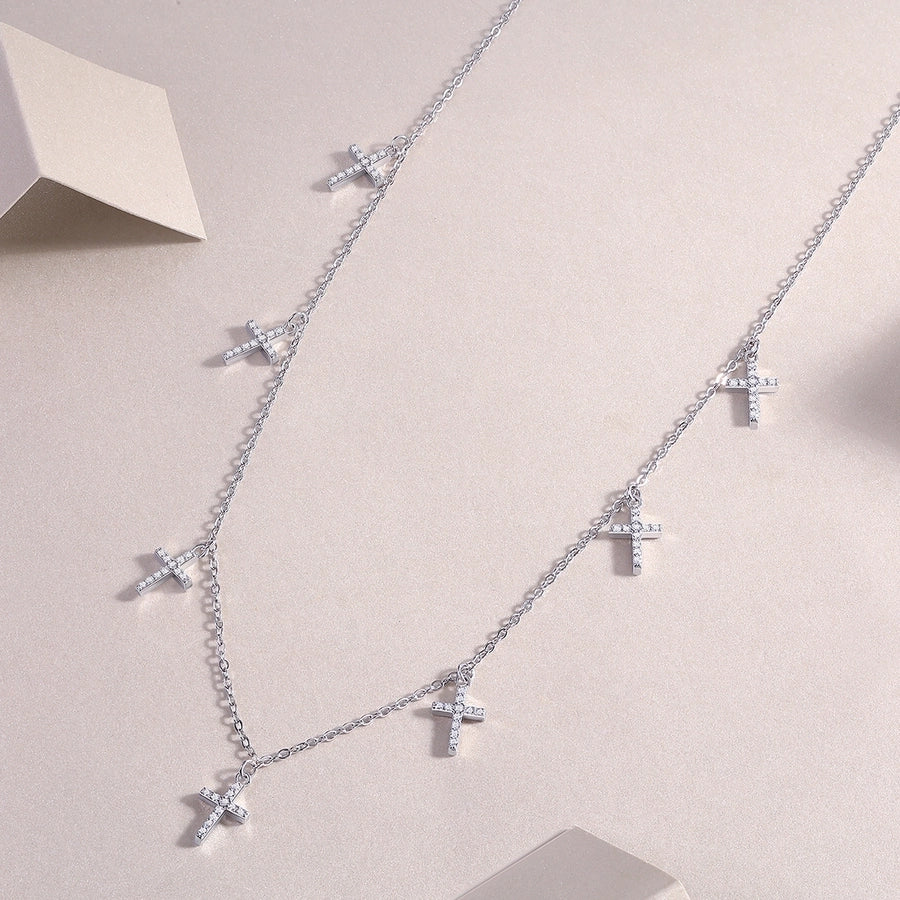 Sterling Silver Mini Moissanite Cross Pendant Necklace