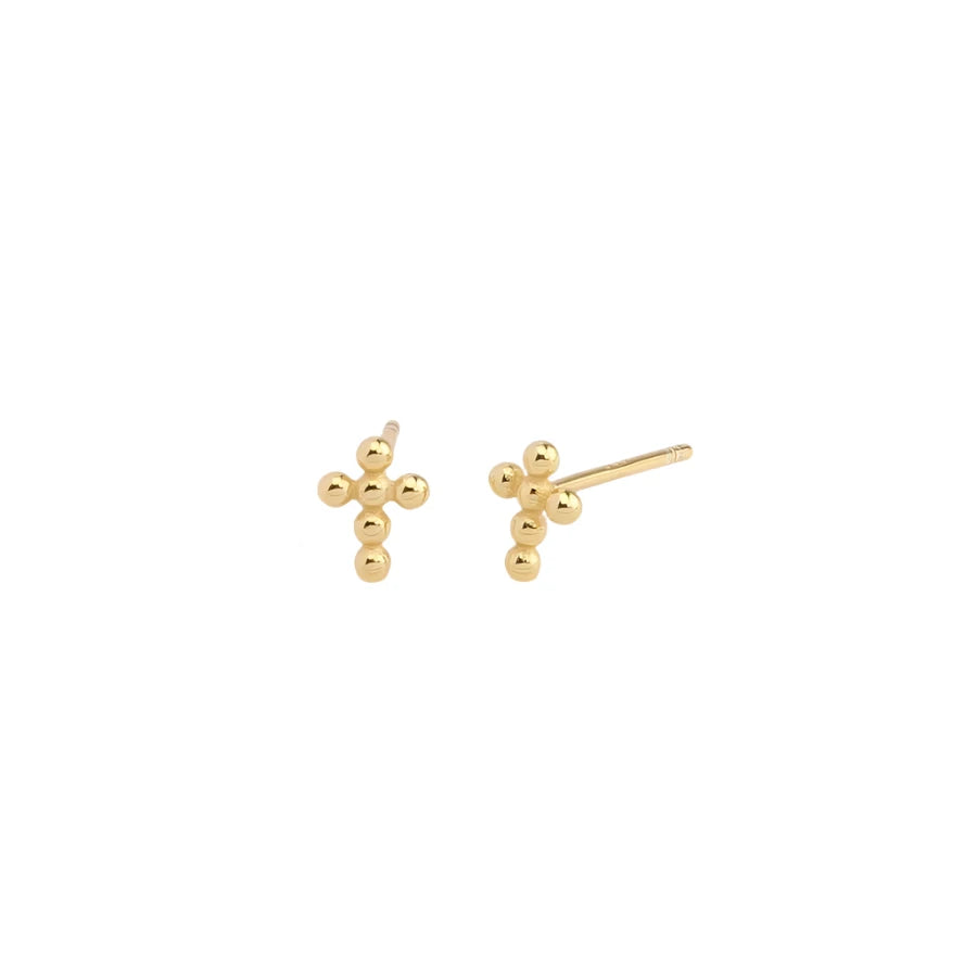 Sterling Silver Minimalist Bead Cross Stud
