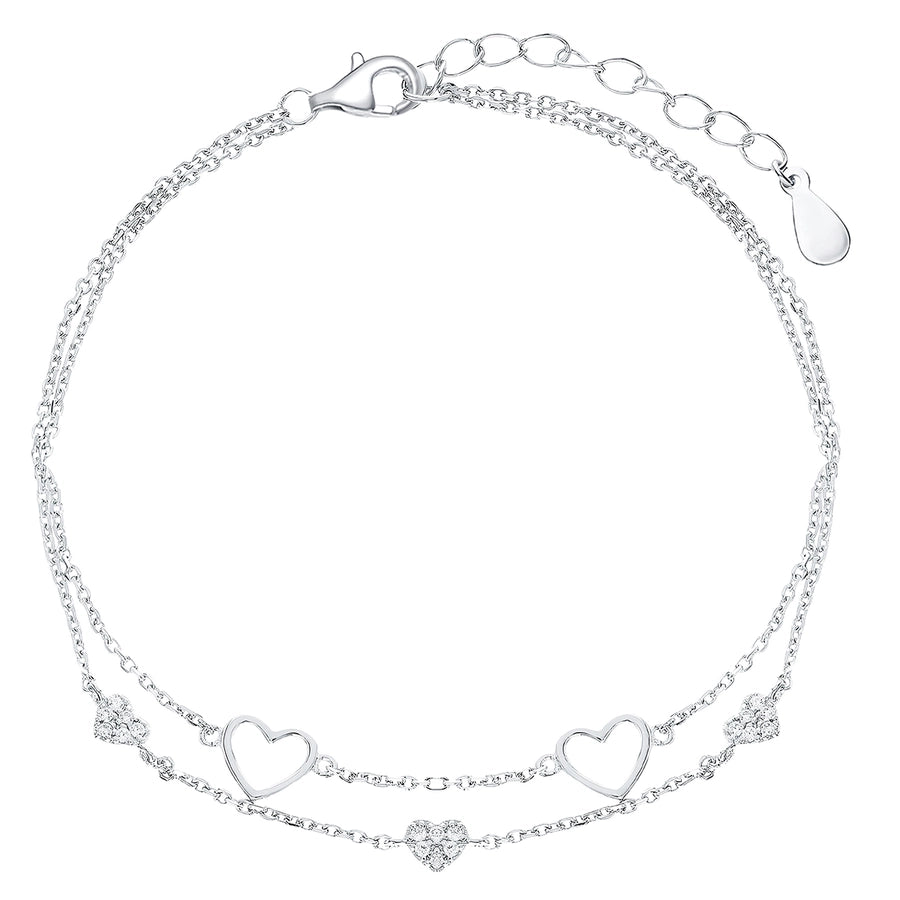 Sterling Silver Dainty Chain Heart Bracelet