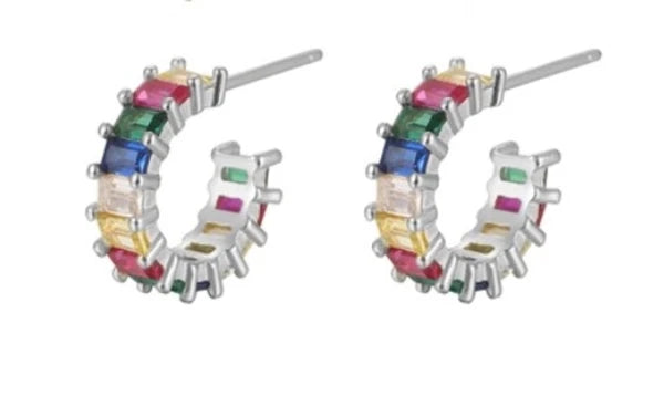 Sterling Silver Open Hoop Colour Gem Earrings