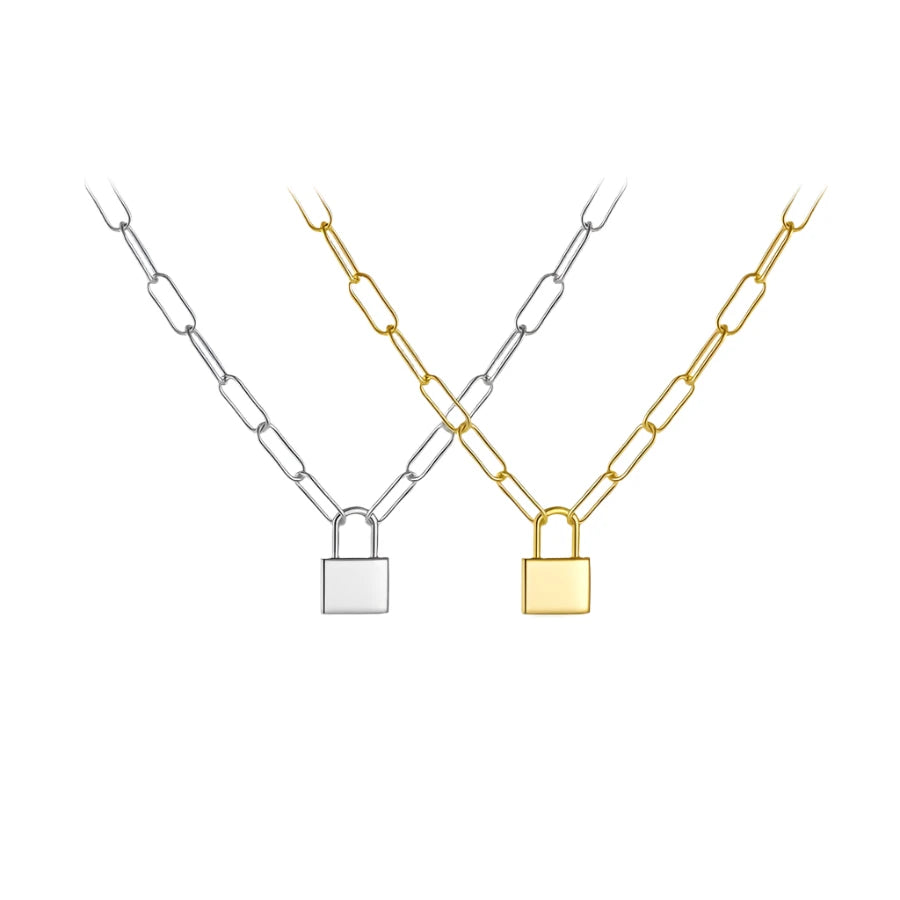 Sterling Silver Link Chain with Padlock Pendant