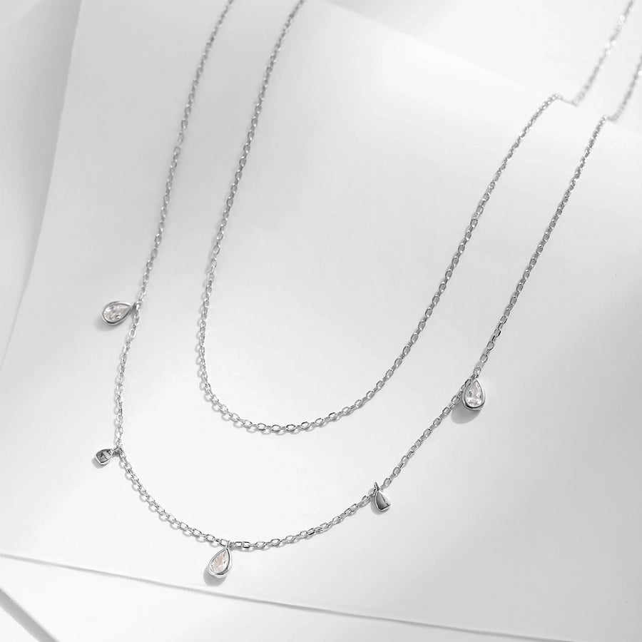 Sterling Silver & Moissanite Layer Water Drop Necklace