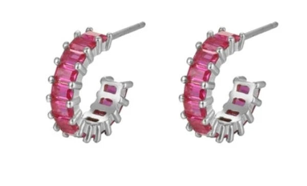 Sterling Silver Open Hoop Colour Gem Earrings