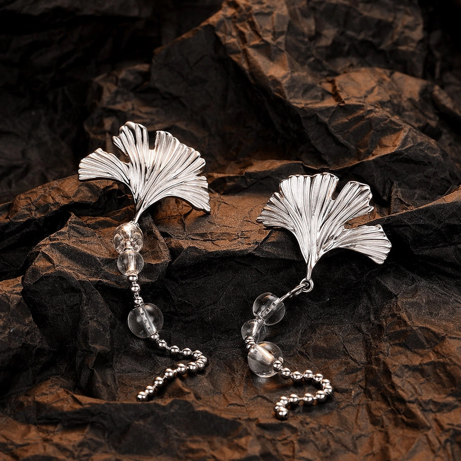 Sterling Silver Leaf & Crystal Drop Earrings