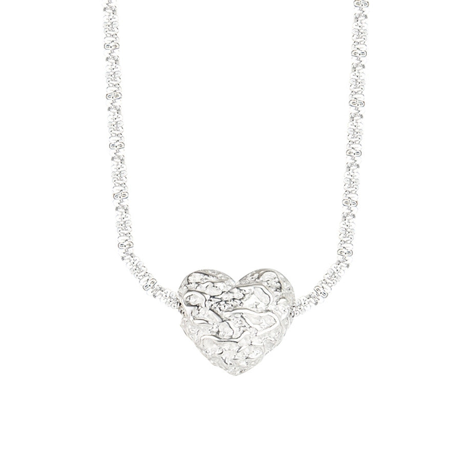 Sterling Silver Textured Heart Necklace