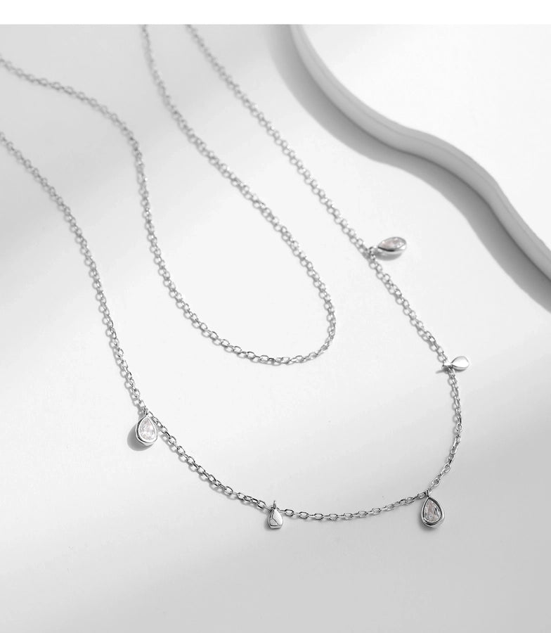 Sterling Silver & Moissanite Layer Water Drop Necklace