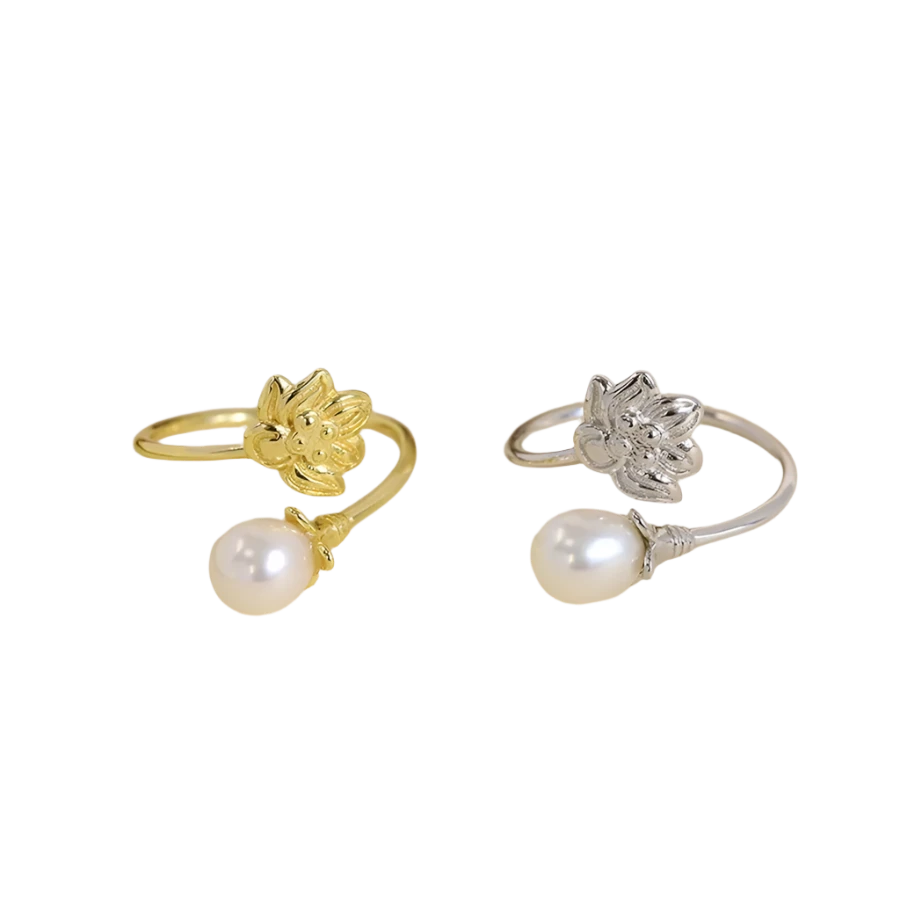 Sterling Silver Flower & Pearl Ring