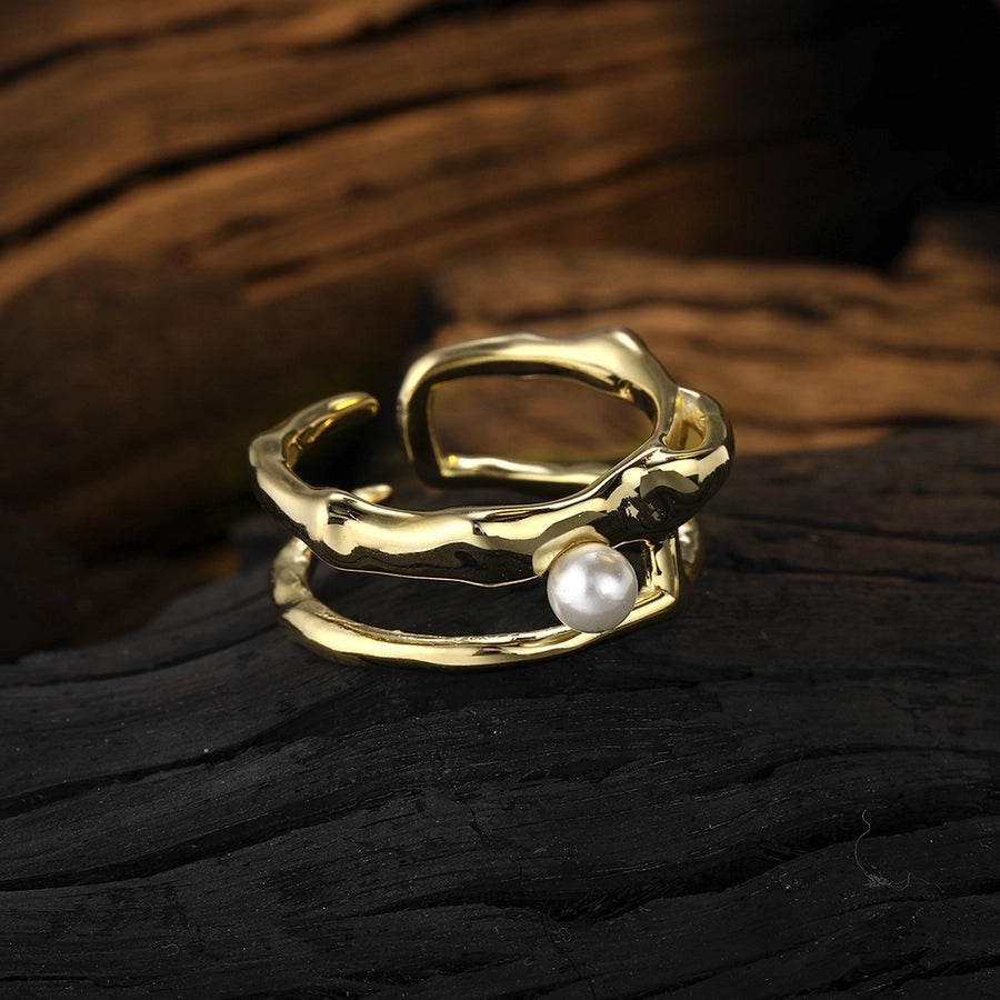 Sterling Silver Geometric Pearl Ring