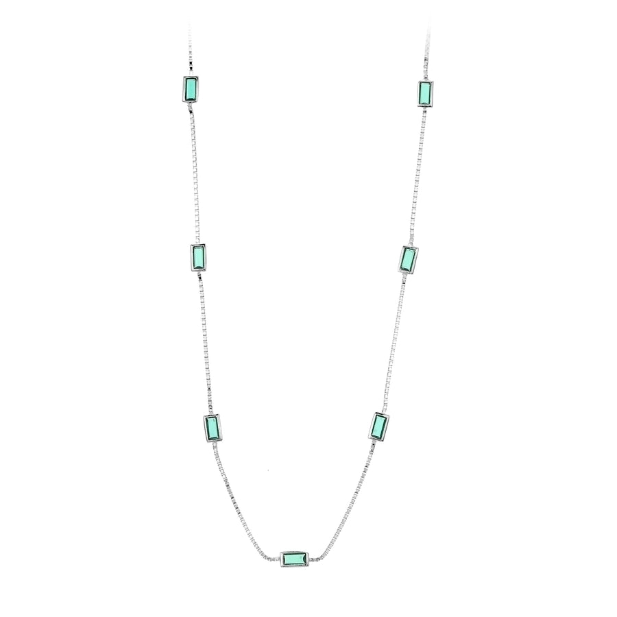 Sterling Silver Geometric Green Stone Necklace