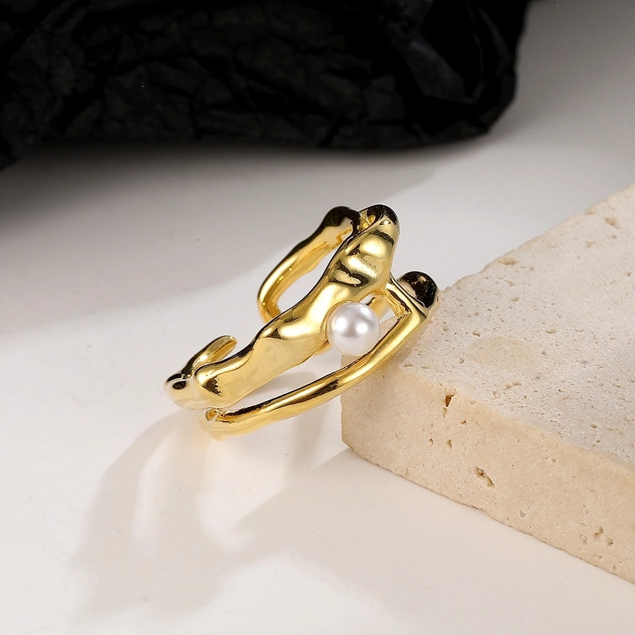 Sterling Silver Geometric Pearl Ring