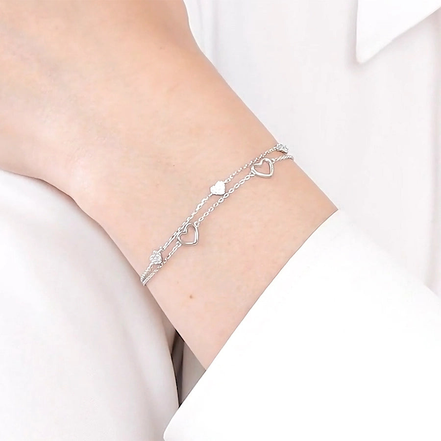Sterling Silver Dainty Chain Heart Bracelet